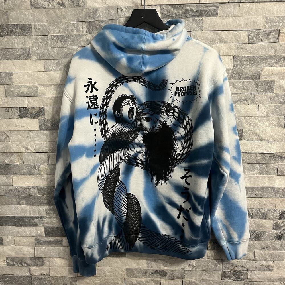 Broken Promises Uzumaki Japanese Tie Dye Mens Size Medium Blue Pullover Sweater